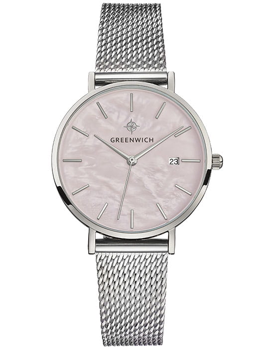 Greenwich Greenwich Shell GW 301.10.55  GW 301.10.55 кварцевые женские часы розовый циферблат, браслет нержавеющая сталь — вид спереди